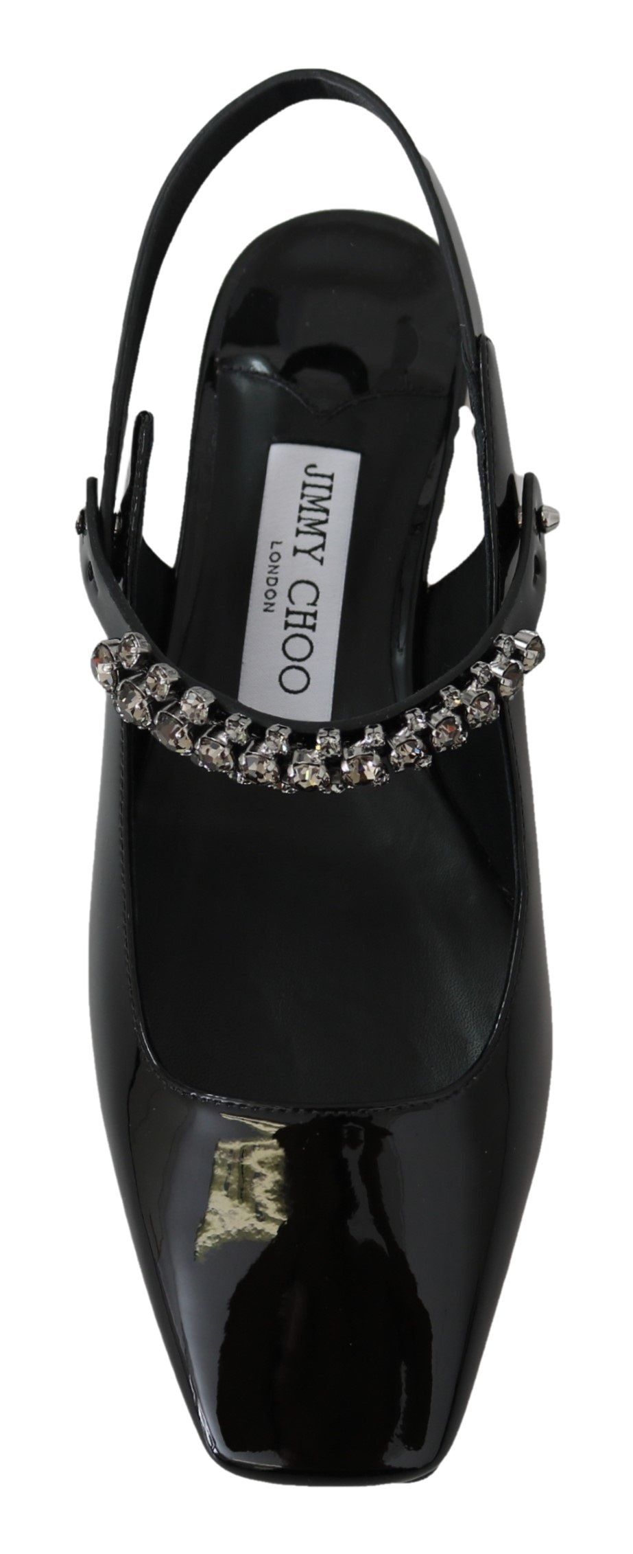 Elegantes zapatos planos negros de charol con detalles de cristal de Jimmy Choo