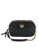 Bolso bandolera pequeño y elegante de piel negra de Versace