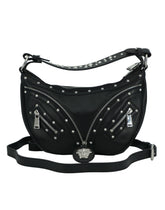 Bolso de hombro elegante de cuero negro estilo hobo de Versace