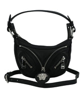 Elegante mini bolso de hombro hobo negro de Versace