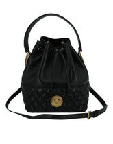 Elegante bolso de hombro tipo cubo con Medusa de cuero negro de Versace
