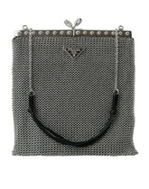 Elegante bolso de noche Prada de malla plateada con hombro