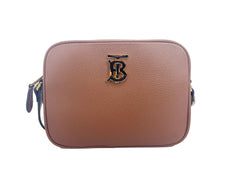 Bolso bandolera pequeño Burberry de piel color canela con cámara y logotipo TB