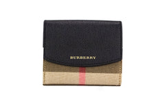 Monedero con broche Burberry Luna de lona a cuadros negros y piel granulada