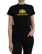 Camiseta de algodón negra de Balenciaga con cuello redondo y manga corta y estampado del logotipo