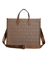 Bolso tote bandolera Versace de piel jacquard con asa superior en marrón y logotipo