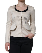 Chaqueta blazer de algodón beige de manga larga y cuello redondo de Valentino