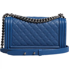 Bolso de hombro mediano de piel de cordero azul con doble cadena de Chanel