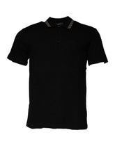 Polo de manga corta con cuello de viscosa negra de Versace