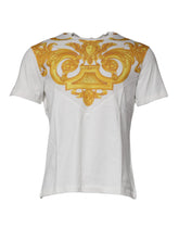 Camiseta de algodón con cuello redondo y estampado de Medusa blanca de Versace