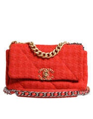 Bolso de hombro mediano Chanel Red Tweed 2WAY con cadena de mano