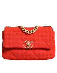 Bolso de hombro mediano Chanel Red Tweed 2WAY con cadena de mano