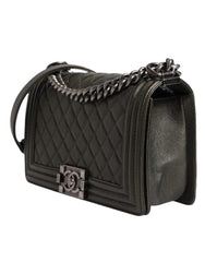 Bolso de hombro Chanel de piel verde oscuro y metal gris