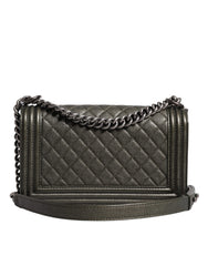 Bolso de hombro Chanel de piel verde oscuro y metal gris