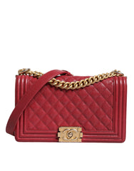 Bolso de hombro mediano Chanel de piel de cordero roja con doble cadena dorada