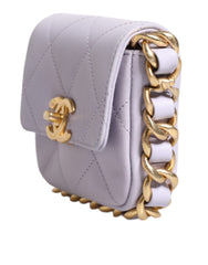 Mini bolso bandolera Chanel de piel de becerro acolchada azul con solapa y cadena