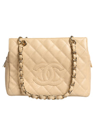 Bolso Chanel de piel con cadena Caviar De Coco en color beige
