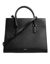 Bolso bandolera grande de piel negra con asa superior de Versace