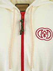 Sudadera con capucha y logotipo de poliéster color crema de Gucci