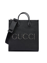 Bolso tote mediano de cuero negro con logotipo de Gucci