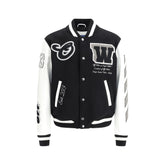 Chaqueta bomber universitaria de cuero y lana Off-White