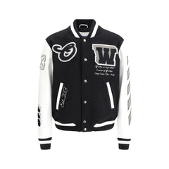 Chaqueta bomber universitaria de cuero y lana Off-White