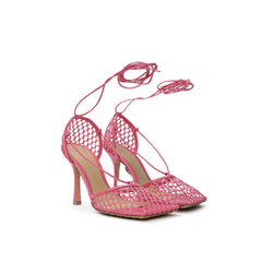 Sandalia Bottega Veneta de tela y piel rosa