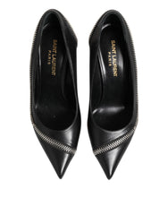 Saint Laurent White Black Leather Pointed Toe Heels Shoes