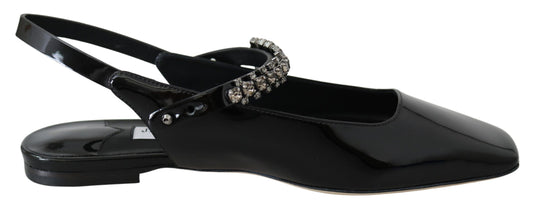 Elegantes zapatos planos negros de charol con detalles de cristal de Jimmy Choo