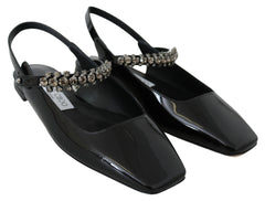 Elegantes zapatos planos negros de charol con detalles de cristal de Jimmy Choo