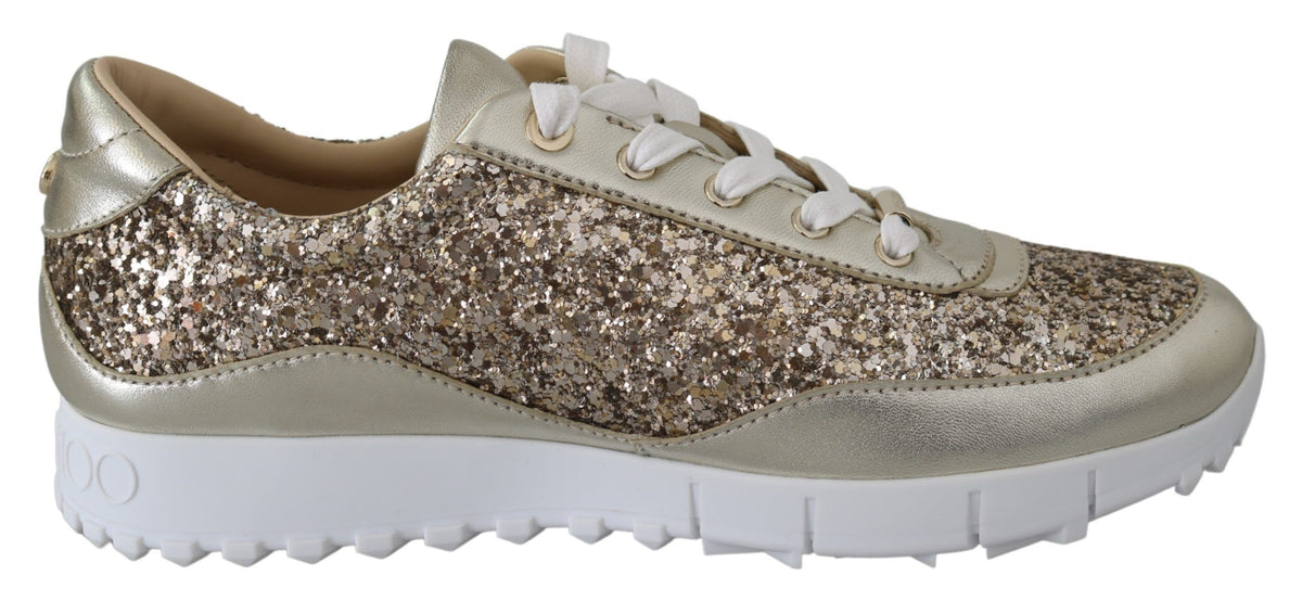 Zapatillas deportivas de piel con purpurina dorada antigua de Jimmy Choo