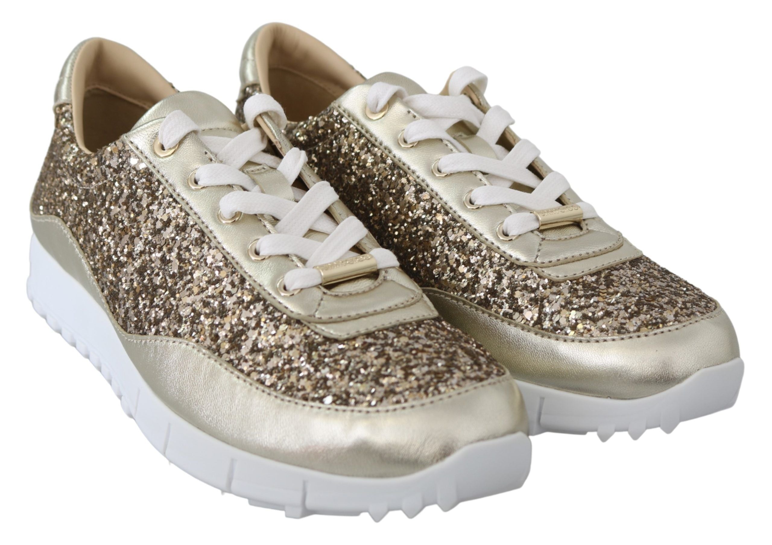 Zapatillas deportivas de piel con purpurina dorada antigua de Jimmy Choo