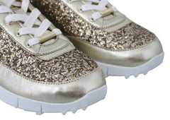 Zapatillas deportivas de piel con purpurina dorada antigua de Jimmy Choo