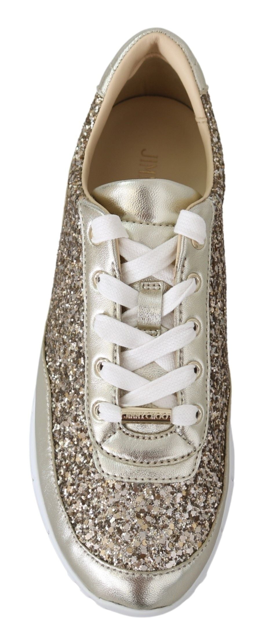 Zapatillas deportivas de piel con purpurina dorada antigua de Jimmy Choo