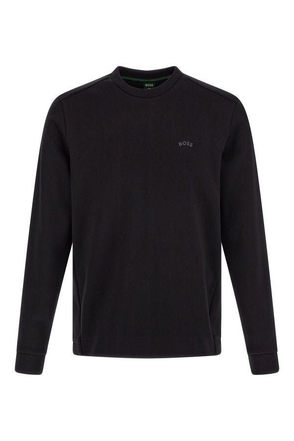 Sudadera elegante de algodón negro con cuello redondo de Hugo Boss