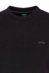 Sudadera elegante de algodón negro con cuello redondo de Hugo Boss