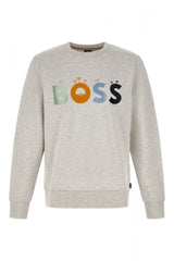 Sudadera elegante de algodón con cuello redondo gris de Hugo Boss
