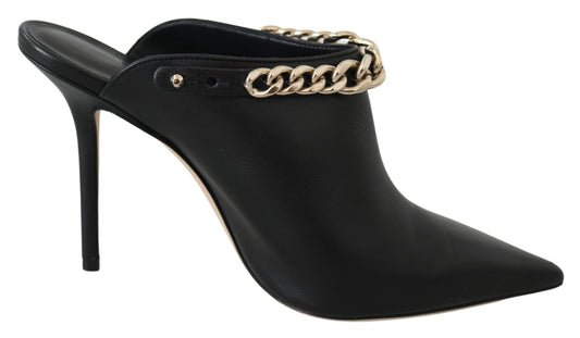 Zapatos de tacón elegantes de cuero negro y dorado de Jimmy Choo