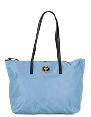 Bolso tote mediano Portuna Medusa de Versace en piel de nailon azul aciano