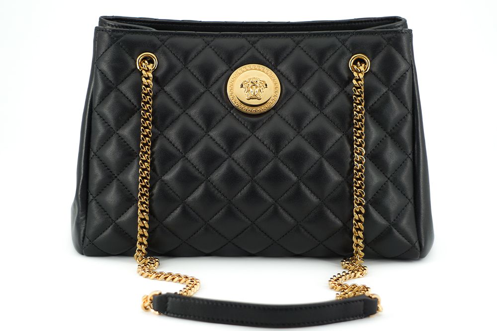 Elegante bolso tote de piel napa acolchada de Versace
