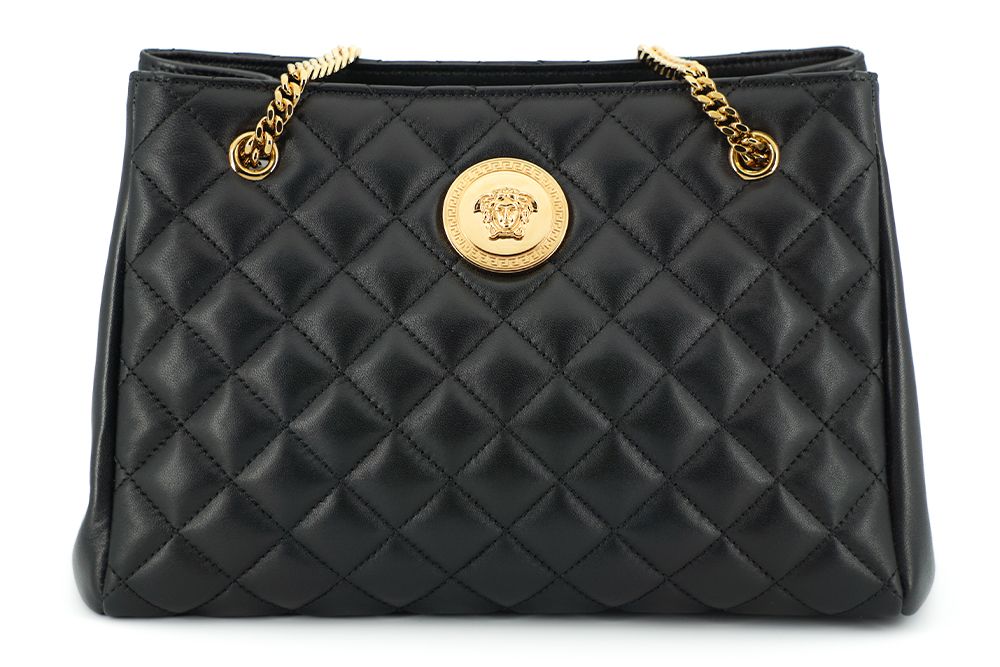 Elegante bolso tote de piel napa acolchada de Versace