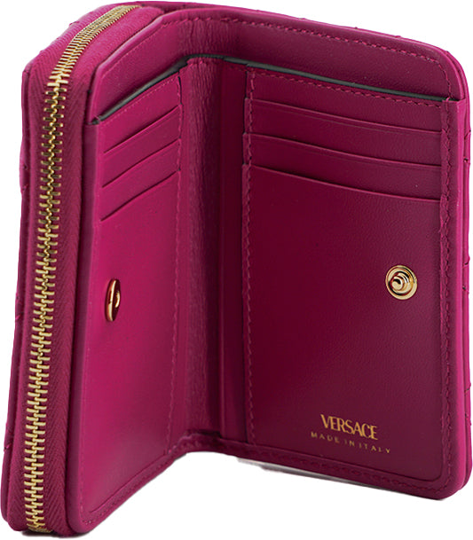 Cartera elegante de piel acolchada morada de Versace