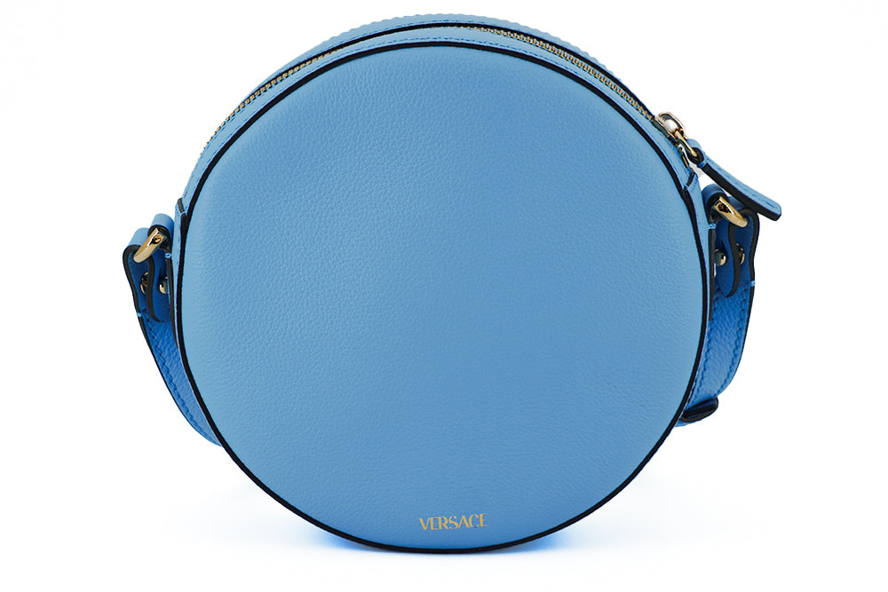 Bolso de hombro redondo de piel azul chic de Versace