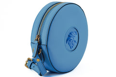 Bolso de hombro redondo de piel azul chic de Versace