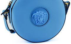 Bolso de hombro redondo de piel azul chic de Versace