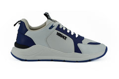 Zapatillas elegantes de cuero azul y blanco de Versace