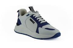 Zapatillas elegantes de cuero azul y blanco de Versace
