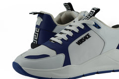 Zapatillas elegantes de cuero azul y blanco de Versace