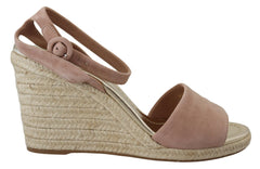 Sandalias elegantes de cuña con tira al tobillo de ante de Prada