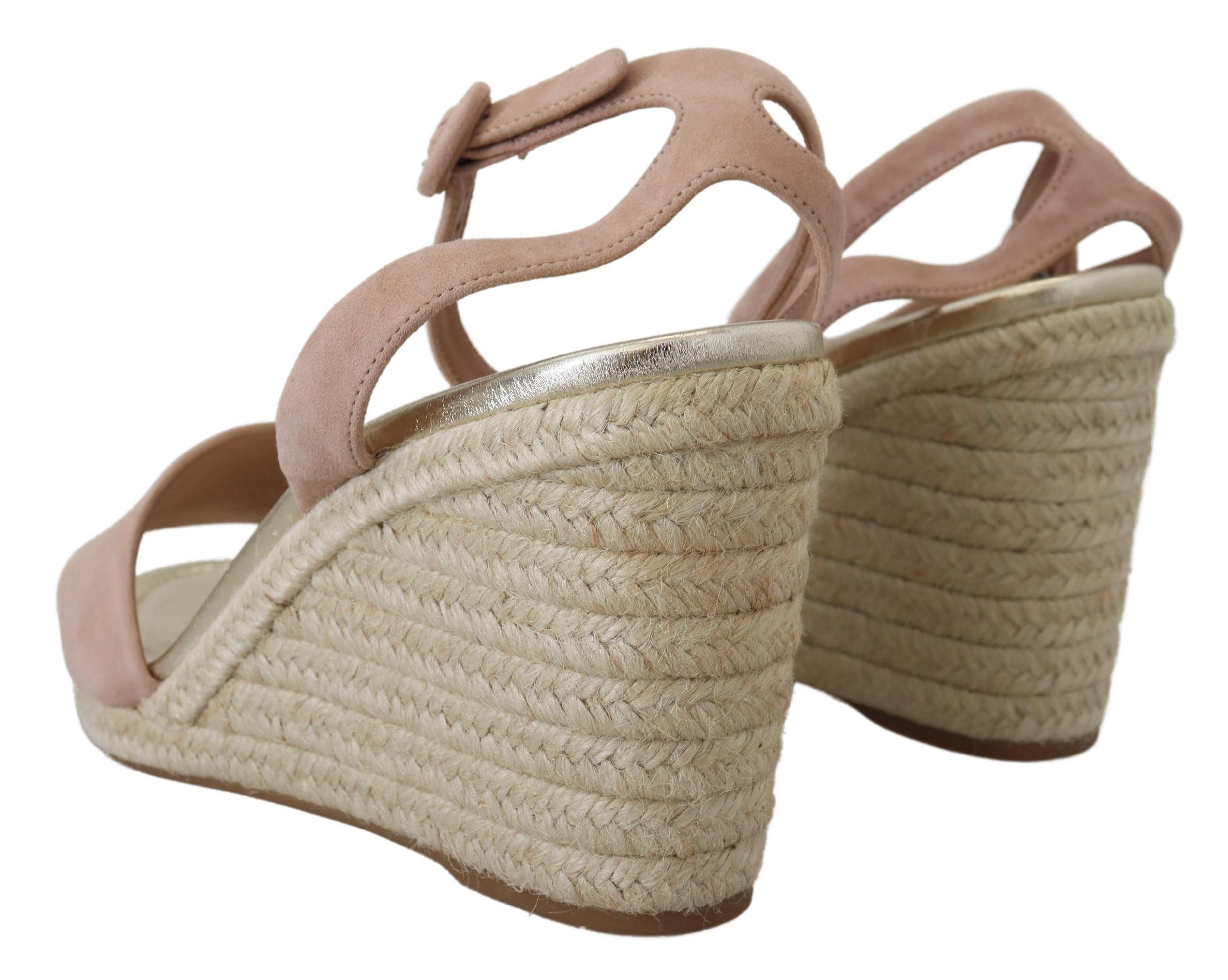 Sandalias elegantes de cuña con tira al tobillo de ante de Prada